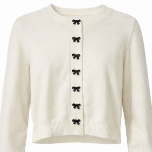Chic Cream Cardigan with Black Bow Details